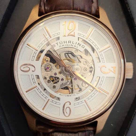Stuhrling Delphi 992 Automatic 42mm Skeleton Two Tone (Brown and Rose Gold) - Picture 2 of 4